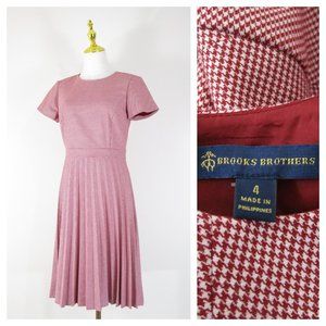 Brooks Brothers Womens Burgundy Red Houndstooth A-line Fit Flare Dress 4